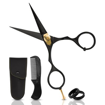 Charlemagne Hand-Forged Japanese Steel Beard & Mustache Scissors - Stainless Steel, 5.5 in - Precision Beard Trimming - Nose Hair Scissors - Fits Mustache Kit & Grooming Kit