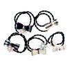 HAND Checked Bow, Flower and Pearl Bead Black Hairband Ponytail Loops - Pack of 5 view 1