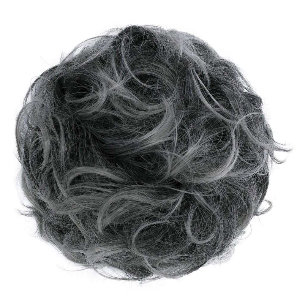 CAISHA Big Hairpiece Scrunchy Updo Bridal Hairstyle curly Messy Bun Ash Gray Mix G26E