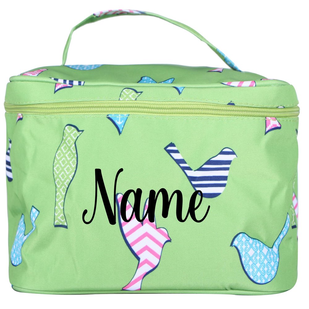 101 BEACH Personalized with Name New Go-To Cosmetic Case: Travel in Style and Stay Organized, Green Birds