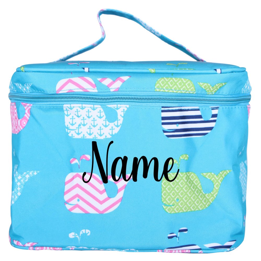 101 BEACH Personalized with Name New Go-To Cosmetic Case: Travel in Style and Stay Organized, Turquoise Whales