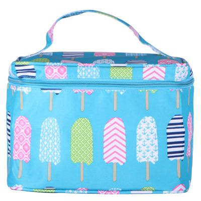 101 BEACH Fashion Print Soft Case Cosmetic Bag Can be Personalized or Monogrammed (Monogrammed Turquoise Popsicle)