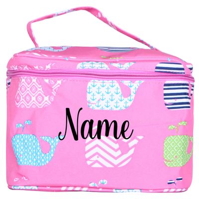 101 BEACH Personalized with Name New Go-To Cosmetic Case: Travel in Style and Stay Organized, Pink Whales