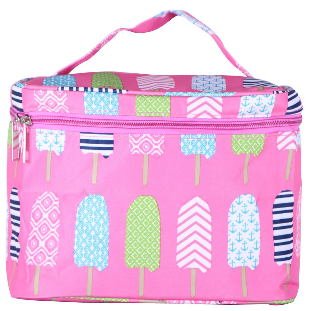 101 BEACH Fashion Print Soft Case Cosmetic Bag Can be Personalized or Monogrammed (Monogrammed Pink Popsicle)