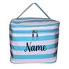 101 BEACH Personalized with Name New Go-To Cosmetic Case: Travel in Style and Stay Organized Aqua & White Stripe Print view 1