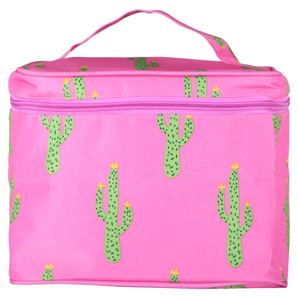 101 BEACH Fashion Print Soft Case Cosmetic Bag Can be Personalized or Monogrammed (Monogrammed Pink Cactus)