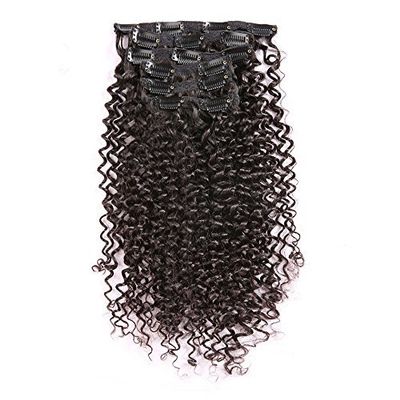 12 Inch -28 Inch Kinky Curly Clip in Hair Extensions Clip Ins Brazilian Remy Human Hair for Black Women Natural Color 8 pieces90g/One Set (22")