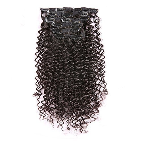 12 Inch -28 Inch Kinky Curly Clip in Hair Extensions Clip Ins Brazilian Remy Human Hair for Black Women Natural Color 8 pieces90g/One Set (22")