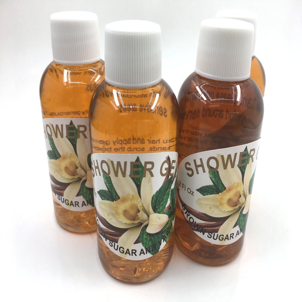 Handmade shower Gel, Brown sugar and Vanilla, travel size 4 pack 2 oz each