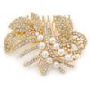 Bridal/Wedding/Prom/Party Gold Plated Clear Austrian Crystal Glass Pearl Floral Side Hair Comb - 80mm view 1
