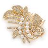 Bridal/Wedding/Prom/Party Gold Plated Clear Austrian Crystal Glass Pearl Floral Side Hair Comb - 80mm view 2