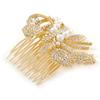 Bridal/Wedding/Prom/Party Gold Plated Clear Austrian Crystal Glass Pearl Floral Side Hair Comb - 80mm view 4