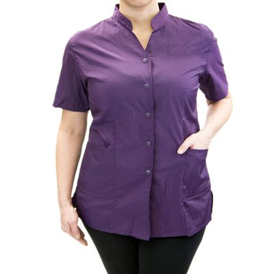 Anna Jacket Short-Sleeve Uniform for Stylist Barber Groomer Nail Tech Skin Care Makeup Artist Smocks (3XL, Purple)