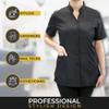 Anna Jacket Short-Sleeve Uniform for Stylist Barber Groomer Nail Tech Skin Care Makeup Artist Smocks (L, Purple) view 4