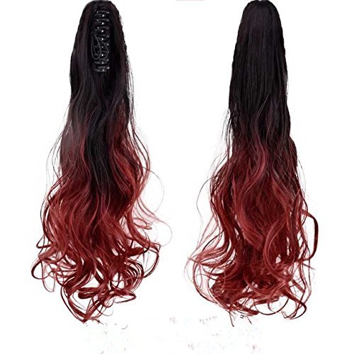 22 Long wavy Claw in/on Ponytail Ombre Color Two Tones Clip in Hair Extensions Hairpieces (2TBurg)