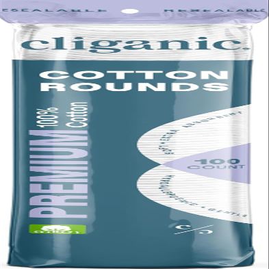 Cliganic Premium Cotton Rounds for Face (100 Count) | Makeup Remover Pads, Hypoallergenic, Lint-Free | 100% Pure Cotton
