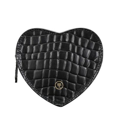 Maxwell Scott - Womens Luxury Leather Large Heart-Shaped Coin Card Wallet Holder Pouch - The MirabellaL Black Croco Print