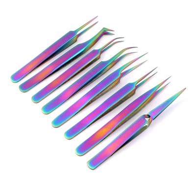 AAPROTOOLS Set of 8 Piece Stainless Steel Multi Rainbow Color Eyelash Extension Tweezers A+ Quality