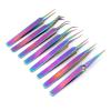 AAPROTOOLS Set of 8 Piece Stainless Steel Multi Rainbow Color Eyelash Extension Tweezers A+ Quality view 1