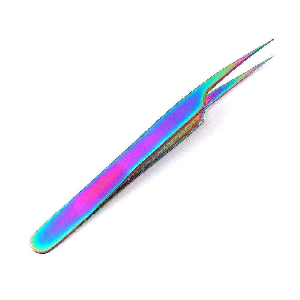 AAPROTOOLS Stainless Steel Multi Rainbow Color 3D Eyelash Extension Tweezers PRO Straight FINE Point 4.5" A+ Quality