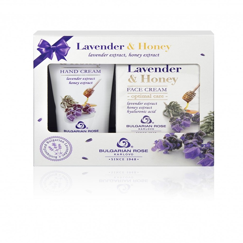 Bulgarian Lavender and Honey Face Cream and Hand Cream Gift Set with Natural Lavender and Honey Extract, Deep Moisturizing Gift Set