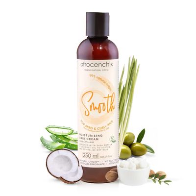 Afrocenchix Smooth Curl Cream  Natural Styling Cream for Afro & Curly Hair  Defines Curls, Adds Shine & Moisture  With Shea Butter, Coconut Oil & Aloe Vera  Vegan, 250ml (9oz)
