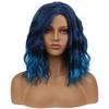BERON 14" Women Girls Short Curly Wavy Bob Wig Rose Net with Wig Cap (Blue Ombre) view 1