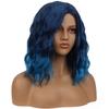 BERON 14" Women Girls Short Curly Wavy Bob Wig Rose Net with Wig Cap (Blue Ombre) view 2