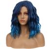 BERON 14" Women Girls Short Curly Wavy Bob Wig Rose Net with Wig Cap (Blue Ombre) view 3