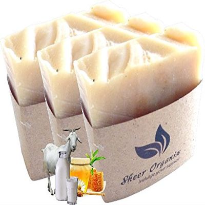 (3 Pack) Sheer Organix Luxury Rejuvenative Handmade Herbal Soap, 3.52 oz. / 100g, Honey Goat Milk