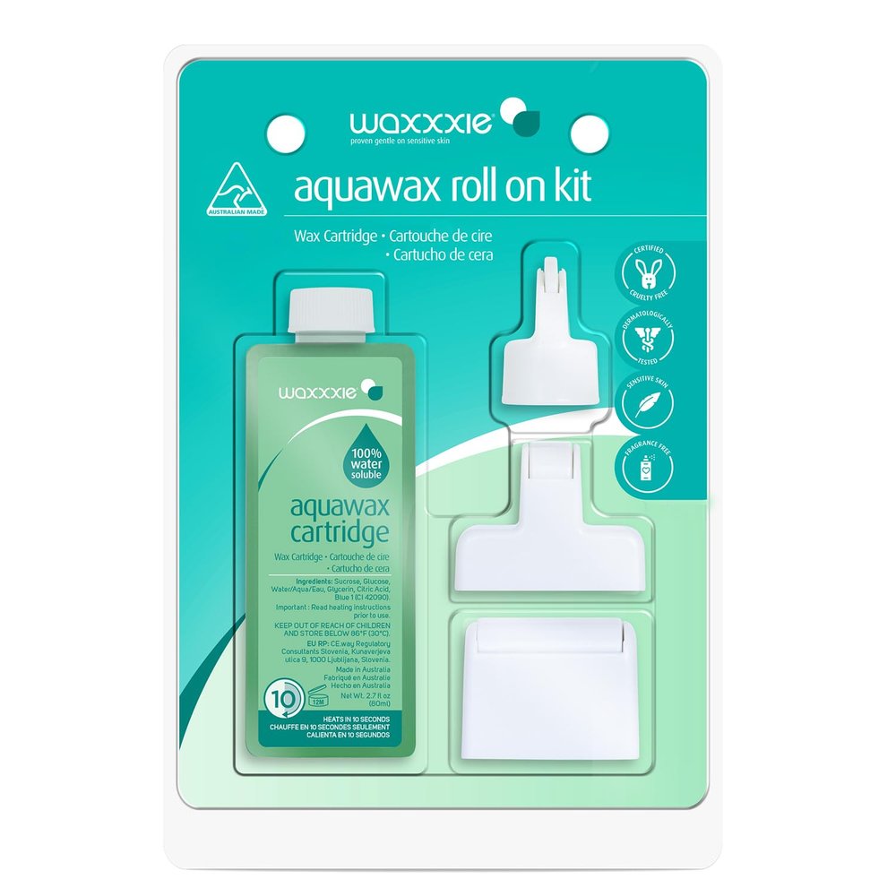 Waxxxie Aqua Wax Roll on Wax Kit - Water Soluble Strip Wax for Effortless Hair Removal with Salon Quality Results
