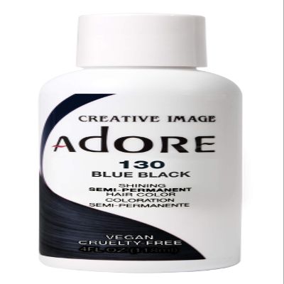ADORE COSMETICS Semi-Permanent Haircolor #130 Blue Black 4 Ounce (118ml) (Pack of 6)