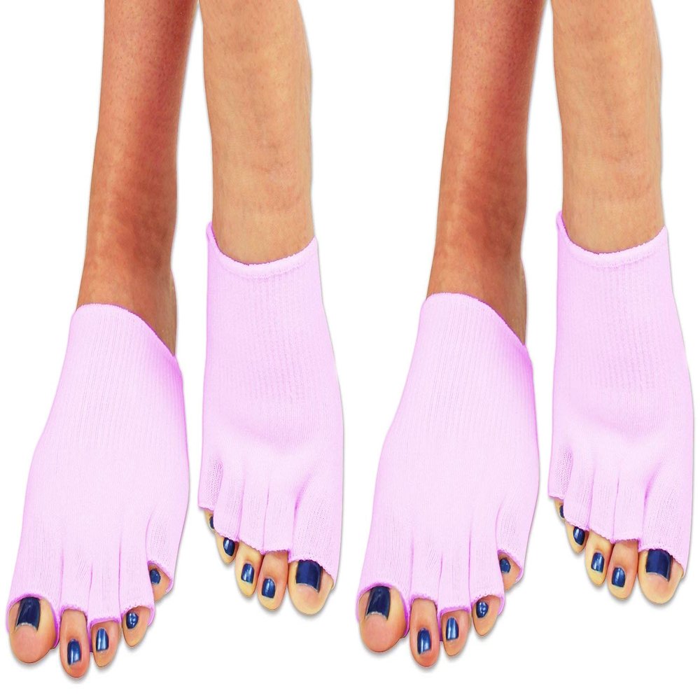 Bcurb Toe Gel-Lined Compression Socks (2 Pair) Toes Separating Therapeutic Moisturizes Dry Feet Hard Cracked Skin. (Pink, Medium)