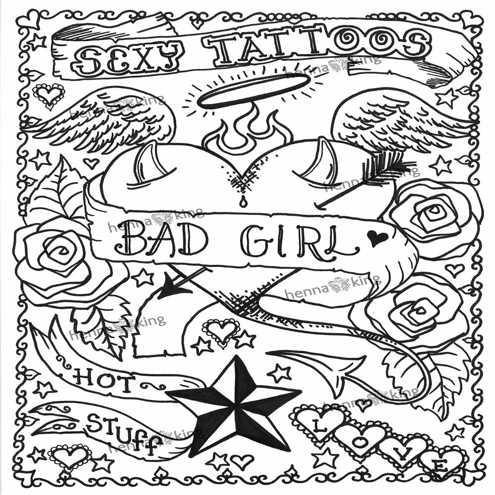Bad Girl Tattoo Design Book, Inspiration Guide, and Adult Coloring Book. 100s of Intricate High-Res Henna Body Ink Artwork Sketches by Professional Artists to Trace, Stencil or Freehand