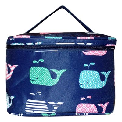 101 BEACH Fashion Print Soft Case Cosmetic Bag Can be Personalized or Monogrammed (Navy Whale)