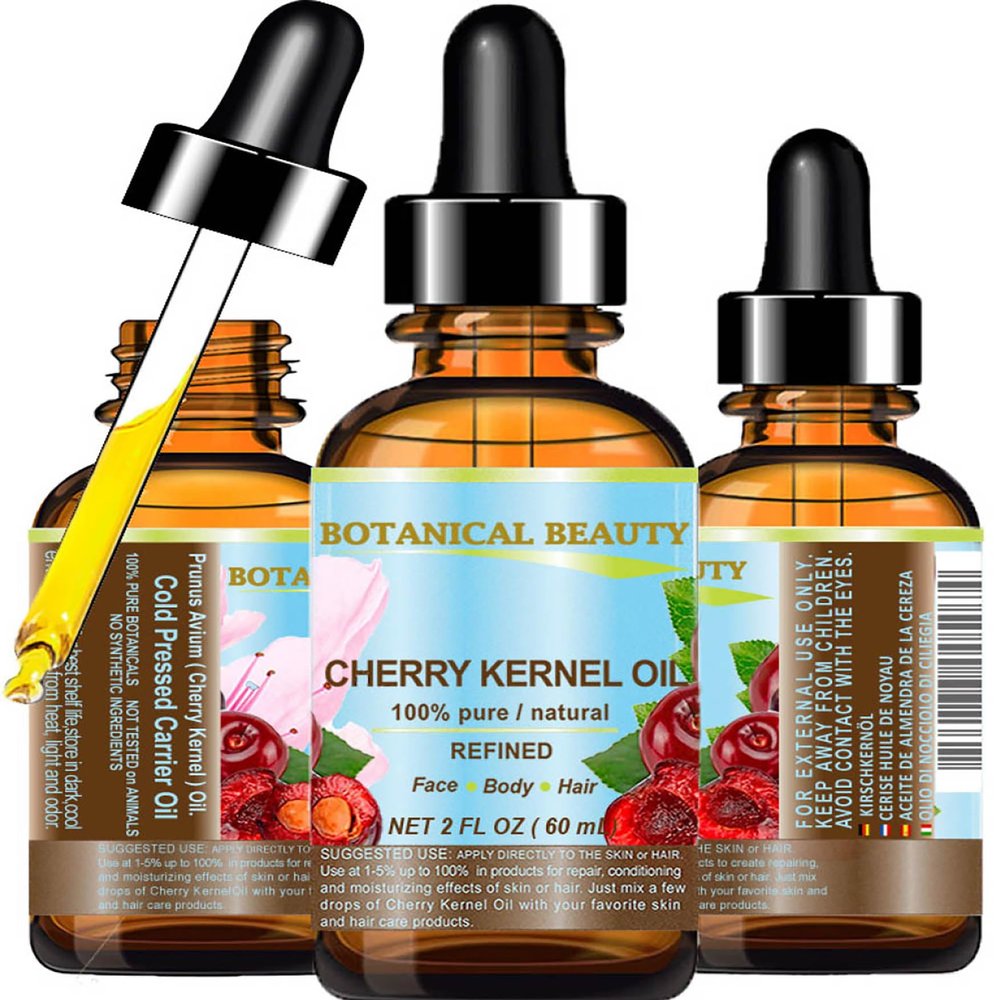 Italian CHERRY KERNEL OIL 100% Pure Natural Refined Undiluted Cold Pressed Carrier Oil for Face, Skin, Body, Feet, Hair, Massage, Nails. 2 Fl. oz - 60 ml. by Botanical Beauty