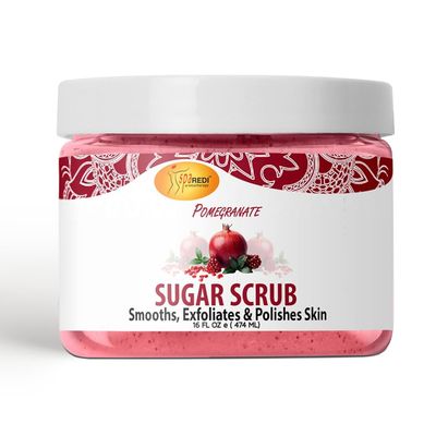 SPA REDI  Sugar Body Scrub, Pomegranate, 16 Oz, Exfoliating, Moisturizing, Hydrating and Nourishing, Glow, Polish, Smooth and Fresh Skin - Body Exfoliator