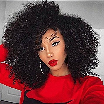 Afro Kinky Curly Human Hair Lace Front Wig 180% Density Full Lace 100% Brazilian Hair Wigs For Black Women (14 Inch, lace frontal wig)