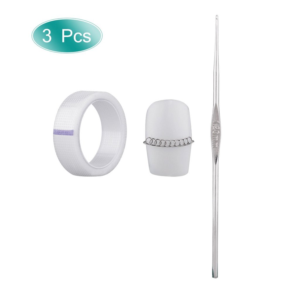 CHICTRY 3Pcs Professional Stainless Steel Ingrown Nail Correction Kit Toes Care Treatment Tools Crochet Hook Sticker Wire Pedicure Silver and Nature 8