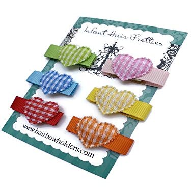 HAIR BOWS for Baby Girl, BEST BABY SHOWER, Small gingham hearts bows, pink, green, yellow, blue, red, orange Little Bows, mini soft bows for newborn, tiny soft baby hair bows Elastic Bands included