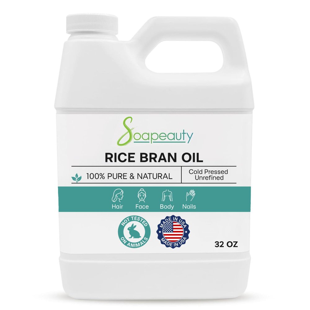 Rice BRAN Oil Cold Pressed Unrefined | 100% Natural Available in Bulk | Carrier for Essential Oils, Face, Skin, Hair Moisturizer, Soap Making | (32 OZ)
