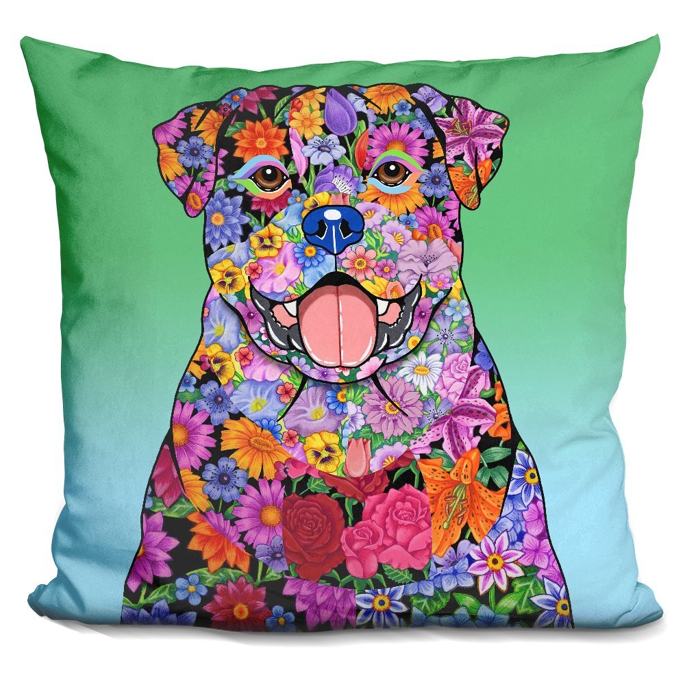 LiLiPi Flowers Rottweiler Decorative Accent Throw Pillow