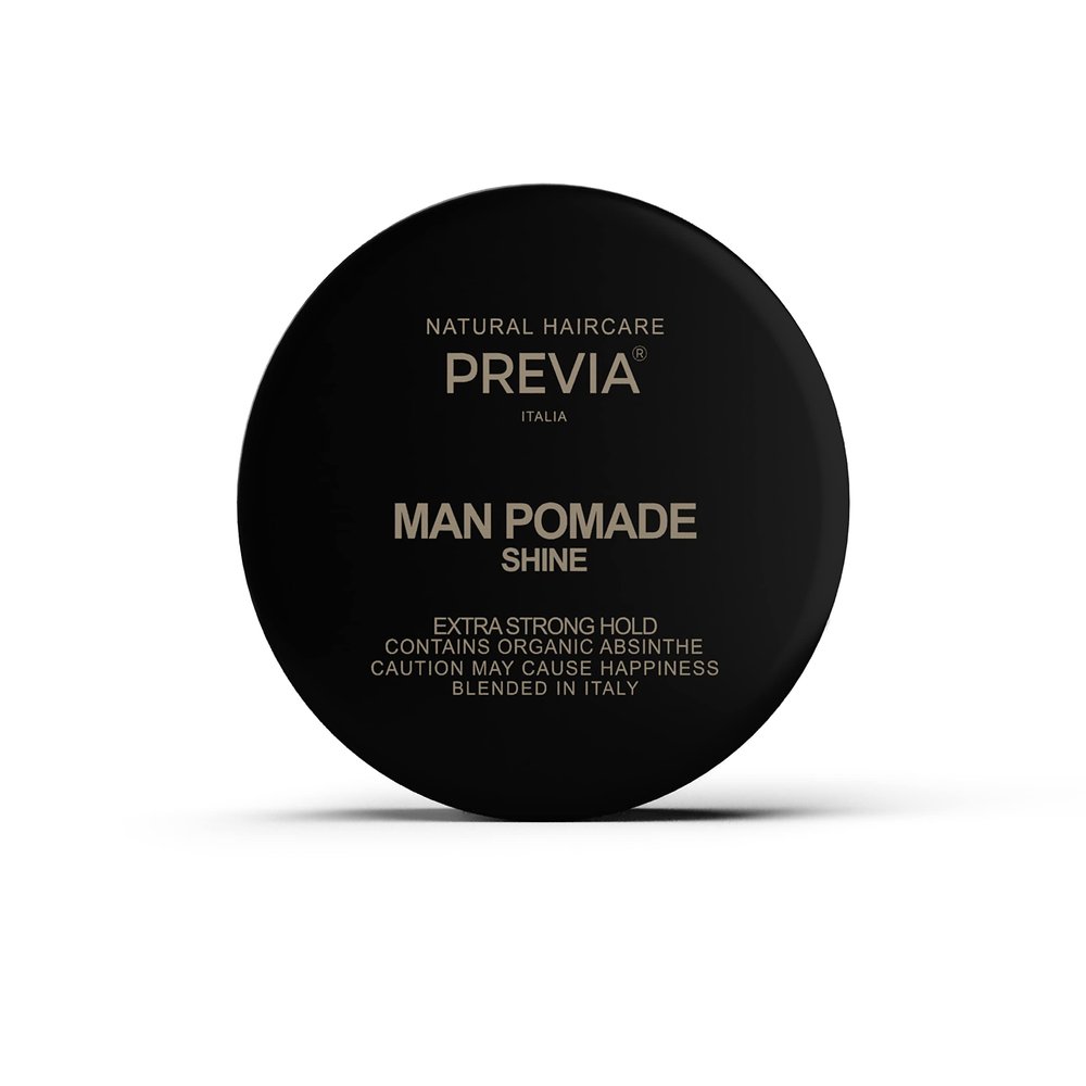 PREVIA Man Pomade Shine Styling Cream for Natural Hold Molding Hair Paste with Organic Absinthe Extract Vegan Natural Ingredients for Textured Casual Hairstyles and Sleek Finish 3.38 oz