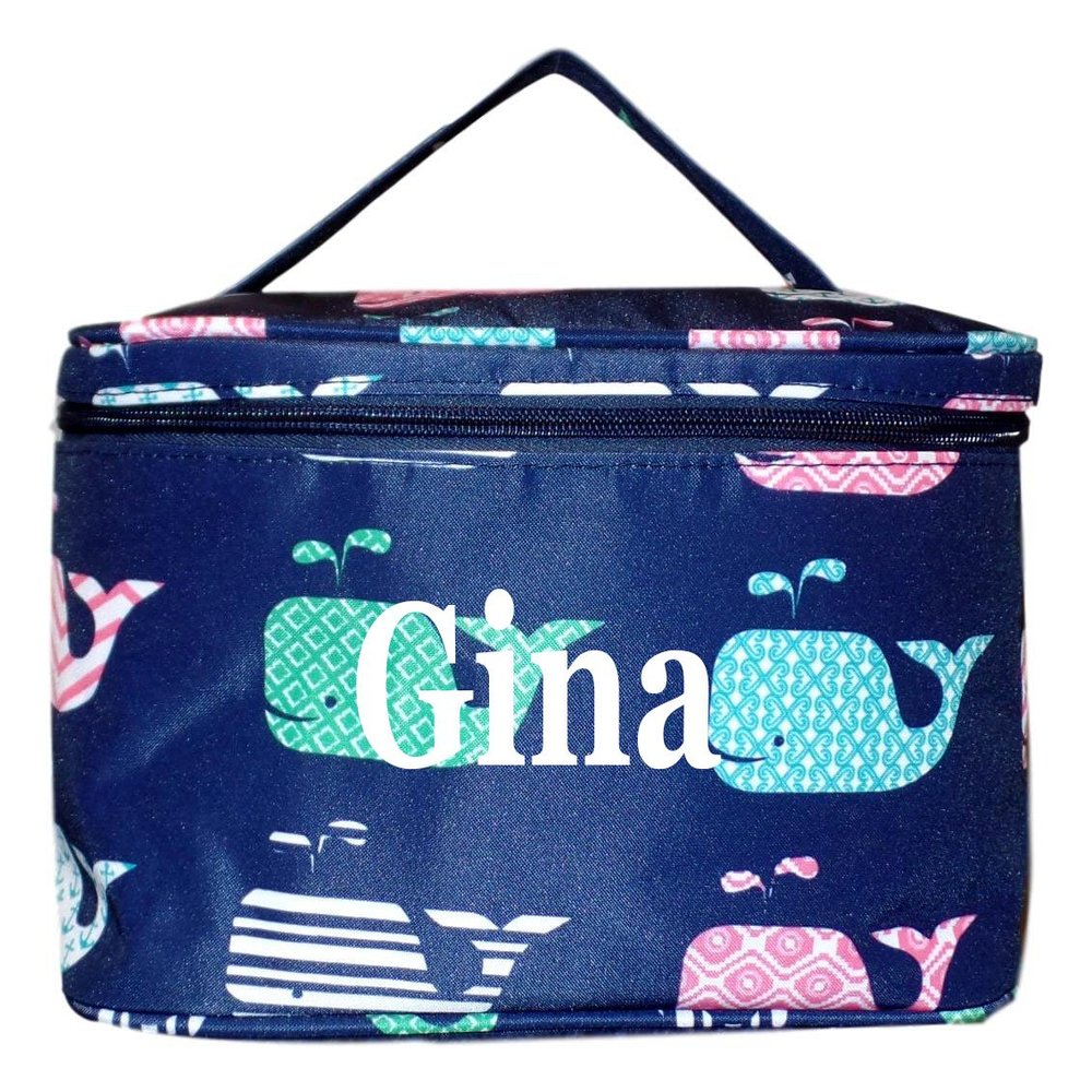 101 BEACH Personalized with Name New Go-To Cosmetic Case: Travel in Style and Stay Organized, Navy Whale