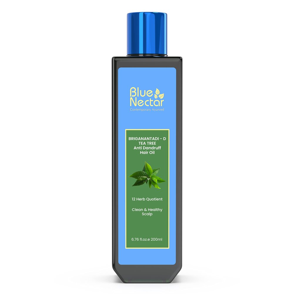 Blue Nectar Anti Dandruff Hair Oil with Neem & Tea Tree| Ayurvedic Non-Stickyfor Dry Scalp | Plant Based for Men & Women (12 Herbs, 6.76FlOz)