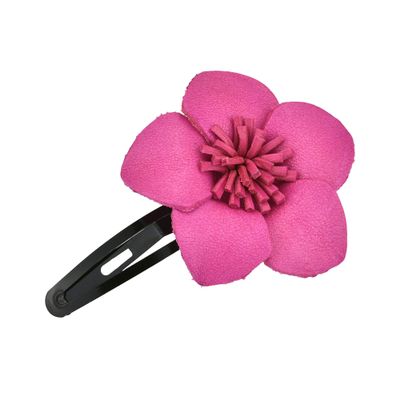 AeraVida Cute and Colorful Fuschia Pink Tropical Flower Leather Hair Clip |Flower Hair Clip | Hair Clip Accessories | Leather Hair Clips for Women | Pink Color Hair Clips