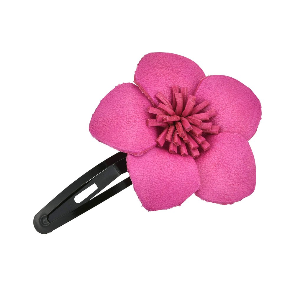 AeraVida Cute and Colorful Fuschia Pink Tropical Flower Leather Hair Clip |Flower Hair Clip | Hair Clip Accessories | Leather Hair Clips for Women | Pink Color Hair Clips