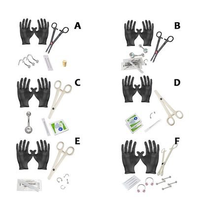 EG GIFTS Starter Piercing Kit 14G 16G 18G Body Jewelry Forceps Needles (E Lip,Nose,Labret Kit)