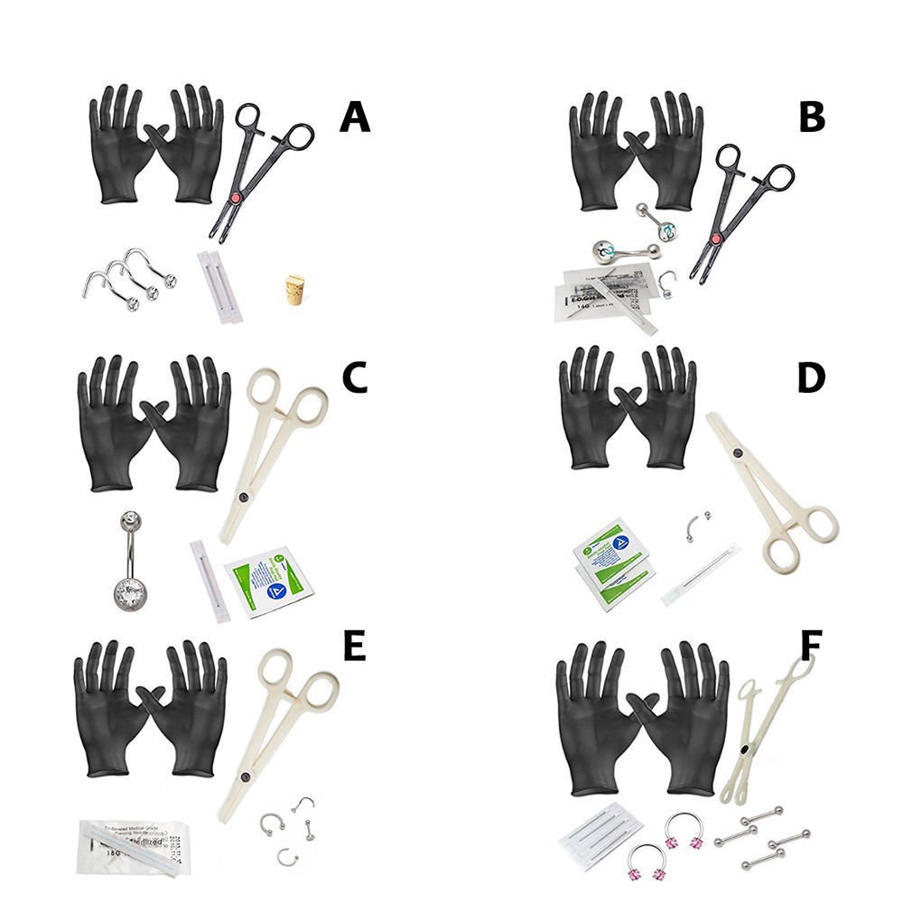 EG GIFTS Starter Piercing Kit 14G 16G 18G Body Jewelry Forceps Needles (E Lip,Nose,Labret Kit)