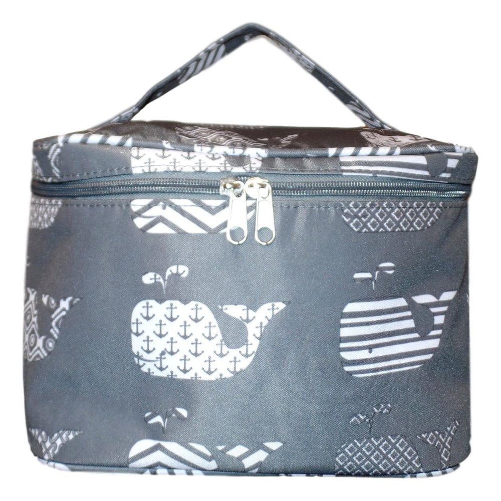 101 BEACH Fashion Print Soft Case Cosmetic Bag Can be Personalized or Monogrammed (Grey Whale)
